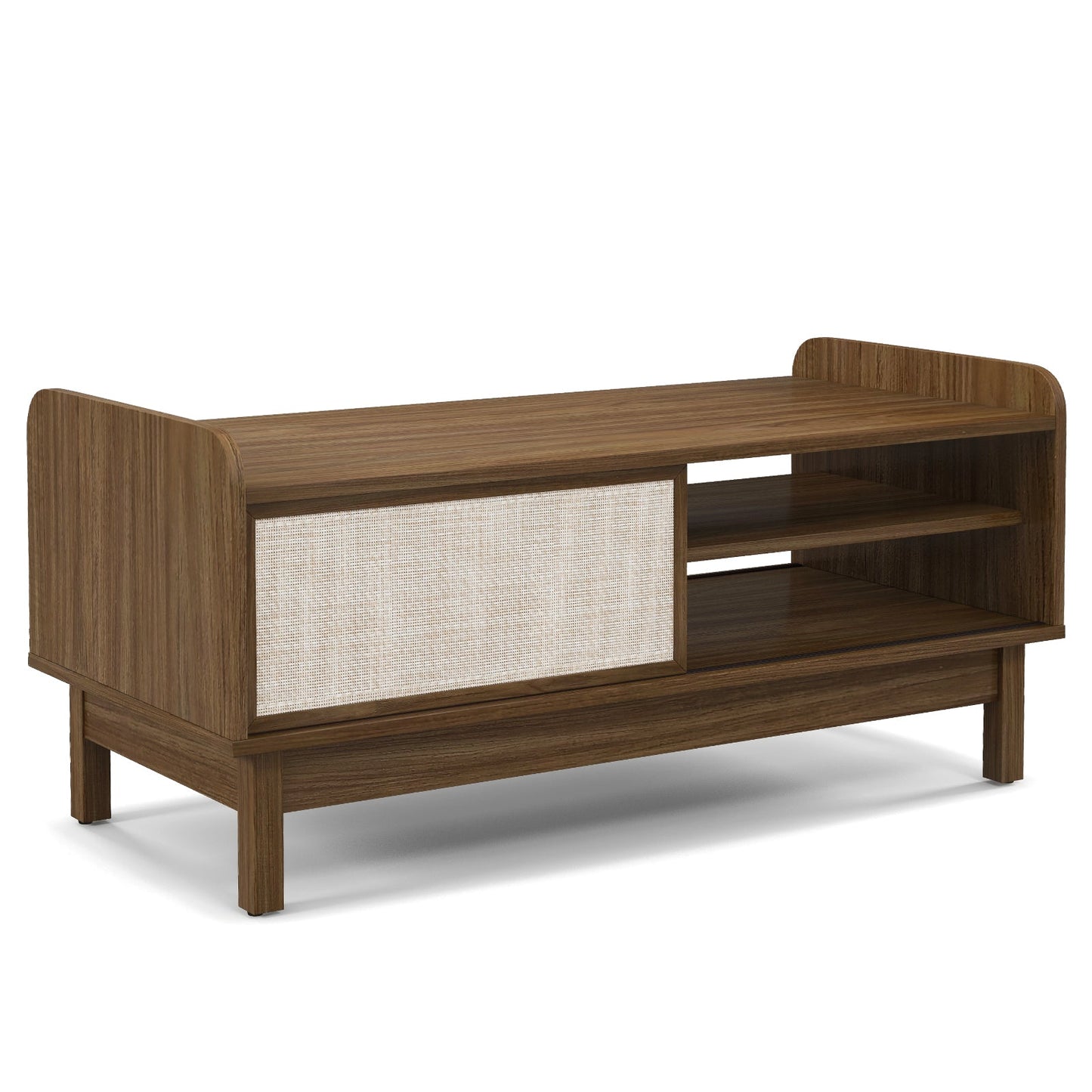 Mesa de centro Mid-Century con almacenamiento y puerta corrediza tejida y estante ajustable - Nogal