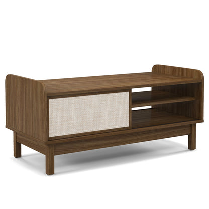 Mesa de centro Mid-Century con almacenamiento y puerta corrediza tejida y estante ajustable - Nogal