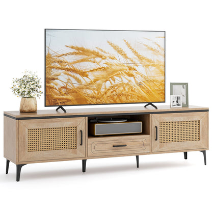 Mueble de TV moderno de mediados de siglo con 2 armarios y cajón de almacenamiento - Roble