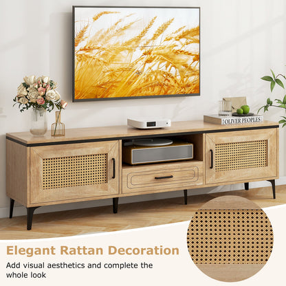 Mueble de TV moderno de mediados de siglo con 2 armarios y cajón de almacenamiento - Roble