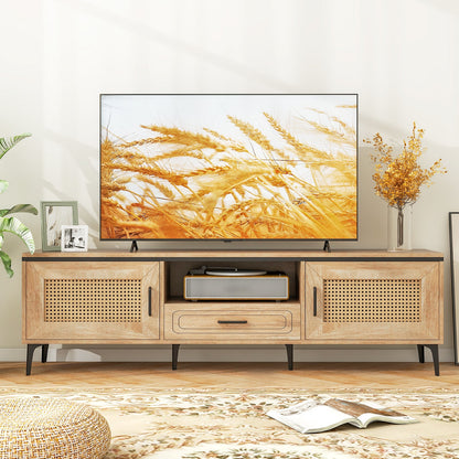 Mueble de TV moderno de mediados de siglo con 2 armarios y cajón de almacenamiento - Roble