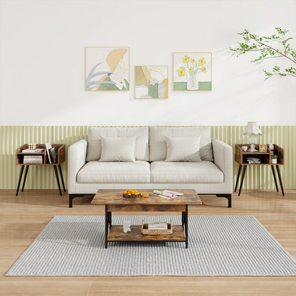Mesita de Noche Mid Century Moderna con Estantes Abiertos - Marrón
