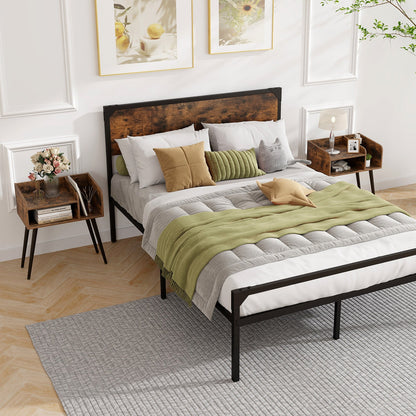 Mesita de Noche Mid Century Moderna con Estantes Abiertos - Marrón