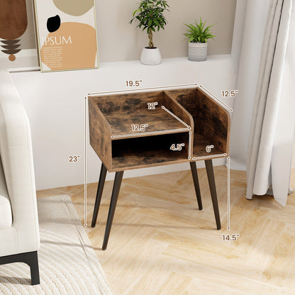 Mesita de Noche Mid Century Moderna con Estantes Abiertos - Marrón