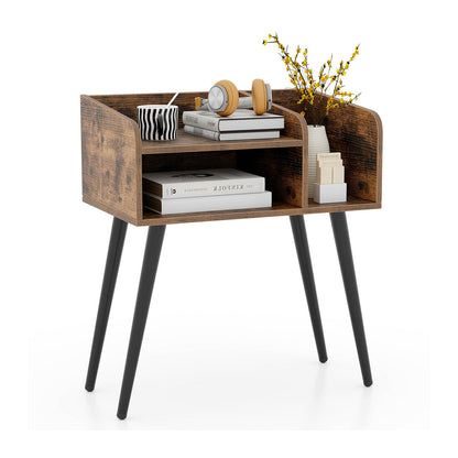 Mesita de Noche Mid Century Moderna con Estantes Abiertos - Marrón