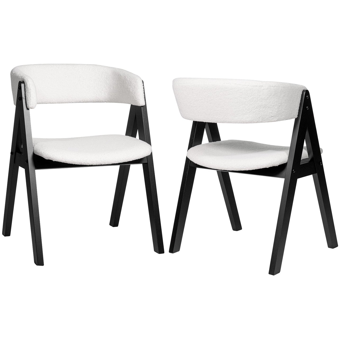 Juego de 2 sillas de comedor de madera, modernas de mediados de siglo, con tapizado de sherpa para cocina o comedor - Negro