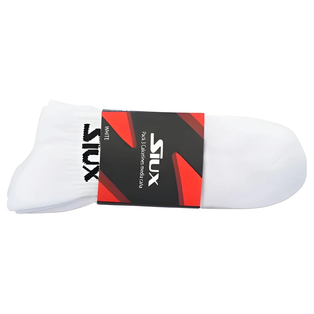 Socks 3x Medium Height white Siux USA packaged with black-red label on Tampa Home & Garden Store