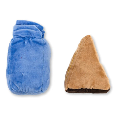 Set de regalo de peluche para perro con forma de rebanada de pastel y leche, con chirriador y papel arrugado.