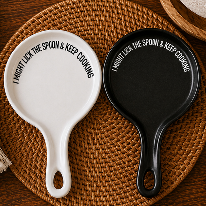 Lick the Spoon & Cook spoon rests 2-piece set in white and black on Tampa Home & Garden Store