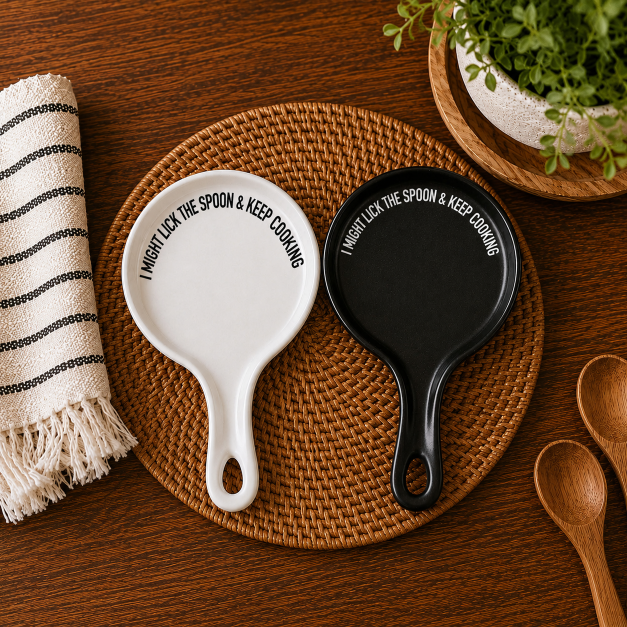 Lick the Spoon & Cook spoon rests set by Gia Roma, white & black, 2-pack on Tampa Home & Garden Store