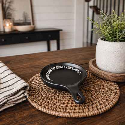 Lick the Spoon & Cook Gia Roma black spoon rest with curved handle on Tampa Home & Garden Store