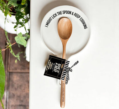 Spoon rest Gia Roma Give It A Rest with white ceramic plate and wooden spoon on Tampa Home & Garden Store