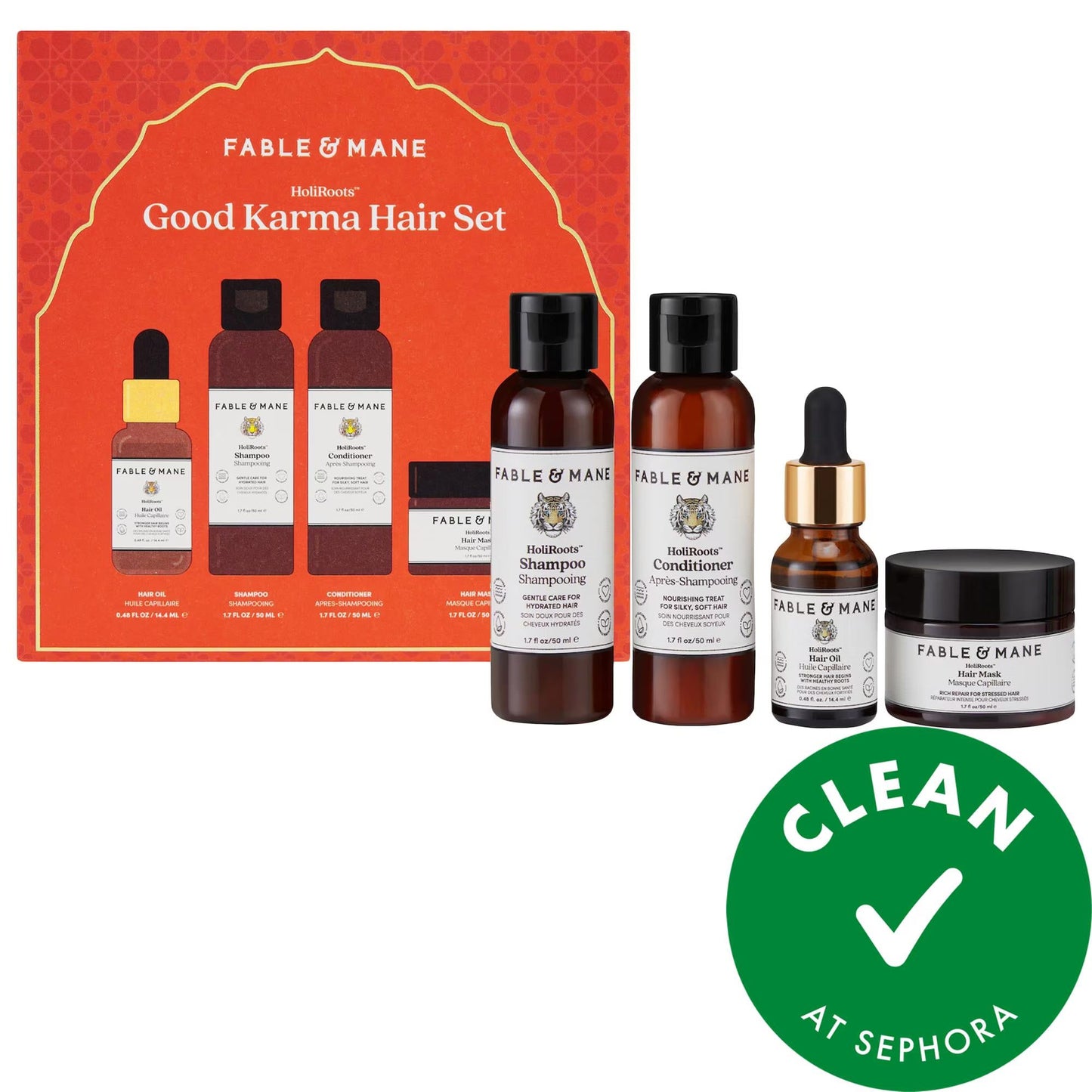 HoliRoots Good Karma Hair Set by Fable & Mane with shampoo & conditioner bottles on Tampa Home & Garden Store