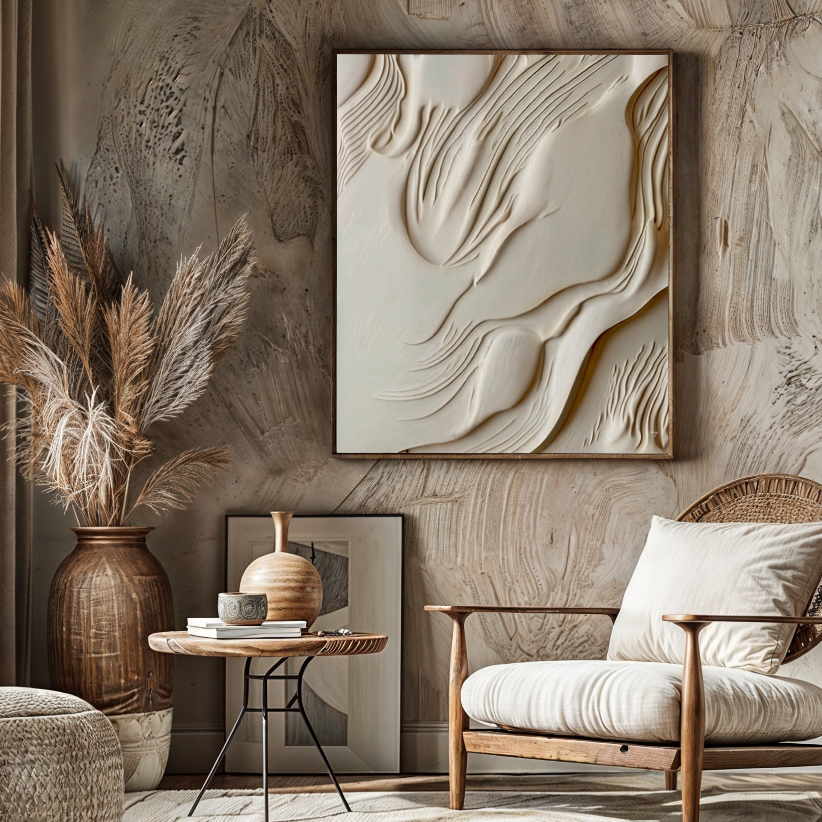 Canvas Print Milk Valley by Tailored Canvases, cream abstract texture with light wood frame on Tampa Home & Garden Store