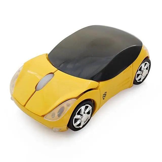 Stevvex yellow car-shaped wireless mouse with 1600DPI, USB receiver, laptop compatible on Tampa Home & Garden Store