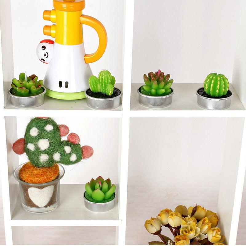 Stevvex mini succulent candle set with green cactus tea lights in metal pots on Tampa Home & Garden Store