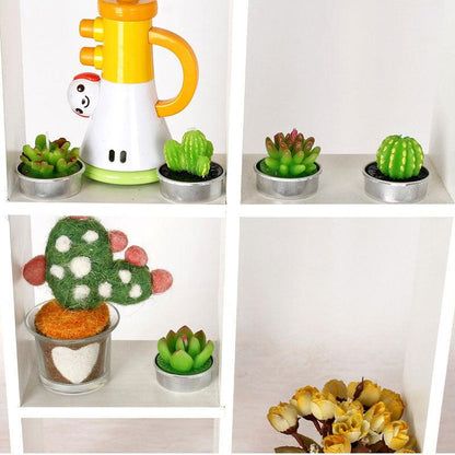 Stevvex mini succulent candle set with green cactus tea lights in metal pots on Tampa Home & Garden Store