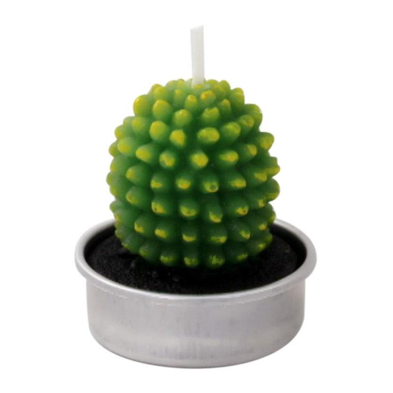 Stevvex mini succulent cactus tea light candle in a metal pot with black soil on Tampa Home & Garden Store