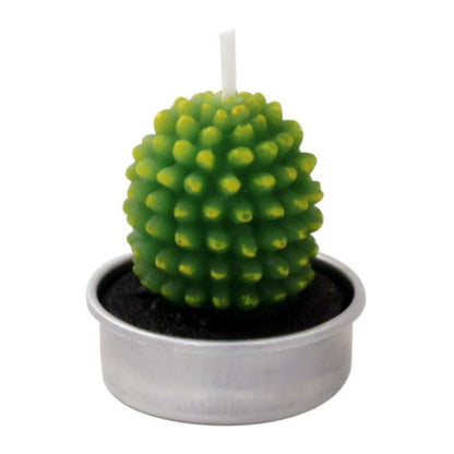 Stevvex mini succulent cactus tea light candle in a metal pot with black soil on Tampa Home & Garden Store