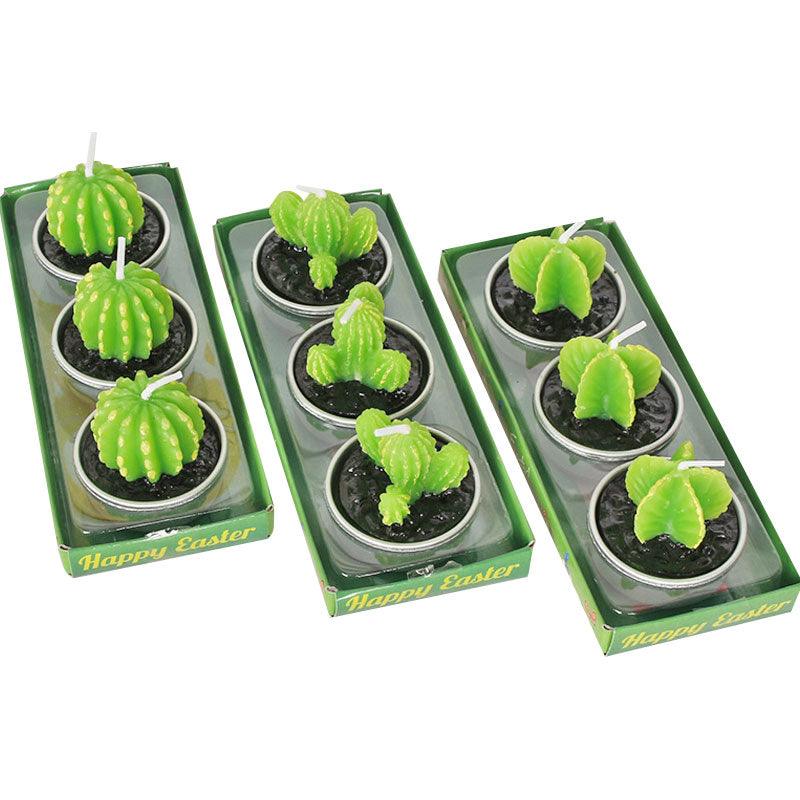 Stevvex mini succulent cactus candles set 12-pack bright green flameless tea lights in pots on Tampa Home & Garden Store