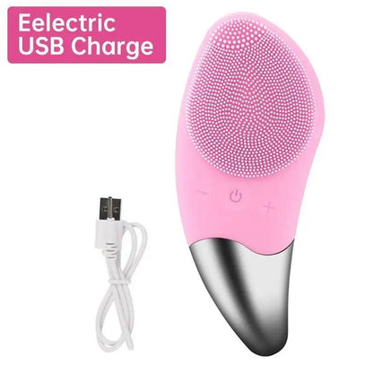 Mini Electric Silicone Facial Cleansing Brush Stevvex pink USB charge for all skin types on Tampa Home & Garden Store