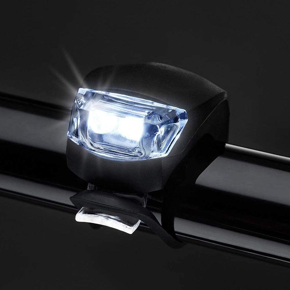 Waterproof silicone bike front light by Stevvex, mounted on handlebars, white LED on Tampa Home & Garden Store