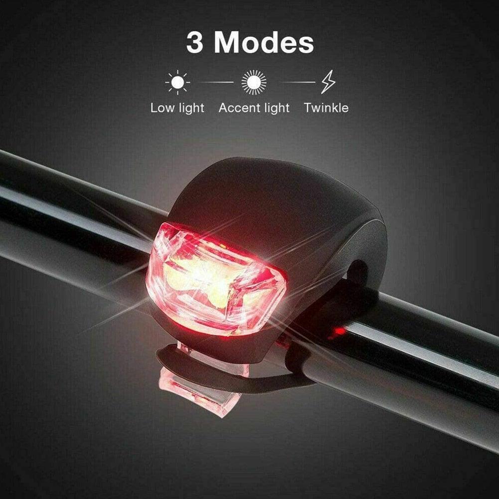 Stevvex waterproof silicone bike front and rear lights on handlebars with red beam, 3 modes on Tampa Home & Garden Store