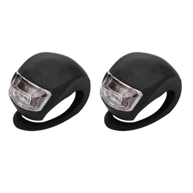 Waterproof Silicone Bike Front & Rear Lights by Stevvex, black housing with clear lens, pair on Tampa Home & Garden Store