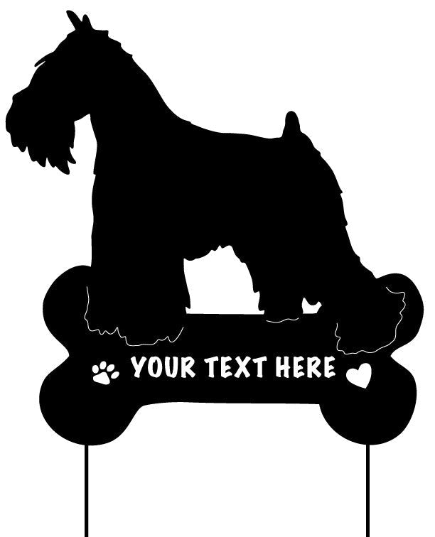 Miniature Schnauzer garden stake in black metal with text on base — Rustica Ornamentals on Tampa Home & Garden Store