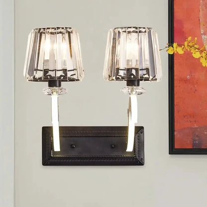 Minimal Black Crystal Wall Lamp With Cone Shade