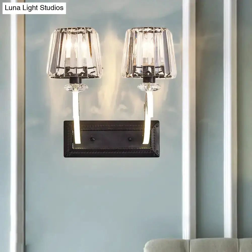 Minimal Black Crystal Wall Lamp With Cone Shade