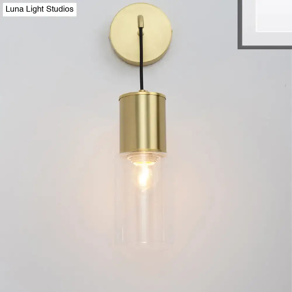Brass glass wall sconce curved arm design by Decorbites on Tampa Home & Garden Store