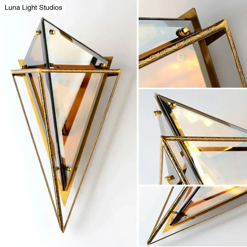 Amber Crystal Wall Light by Decorbites, gold brass pyramid wall sconce with amber glass panels on Tampa Home & Garden Store