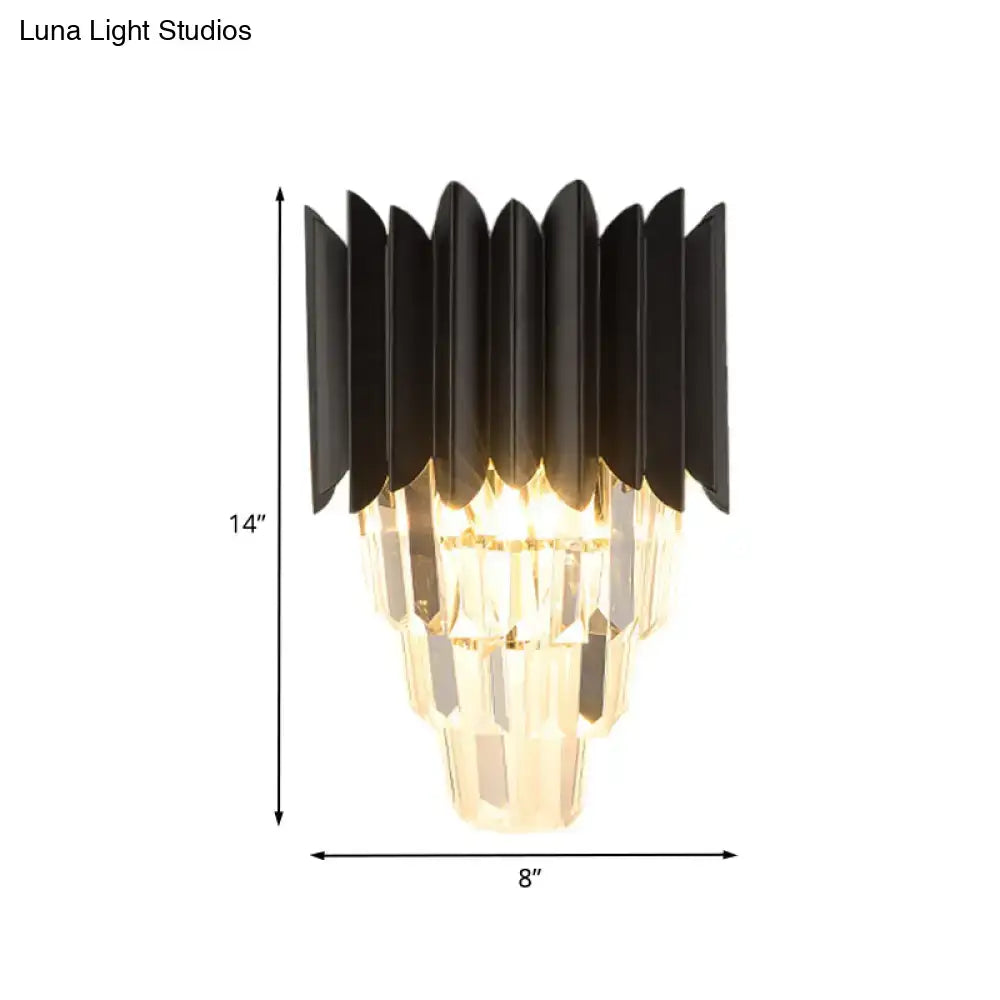 Black crystal cast-iron tiered sconce by Decorbites with faceted prisms, 14in tall, 8in wide on Tampa Home & Garden Store