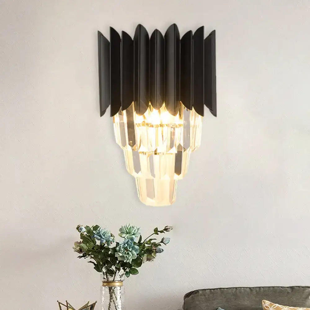 Black crystal cast iron tiered sconce with black metal canopy Decorbites on Tampa Home & Garden Store