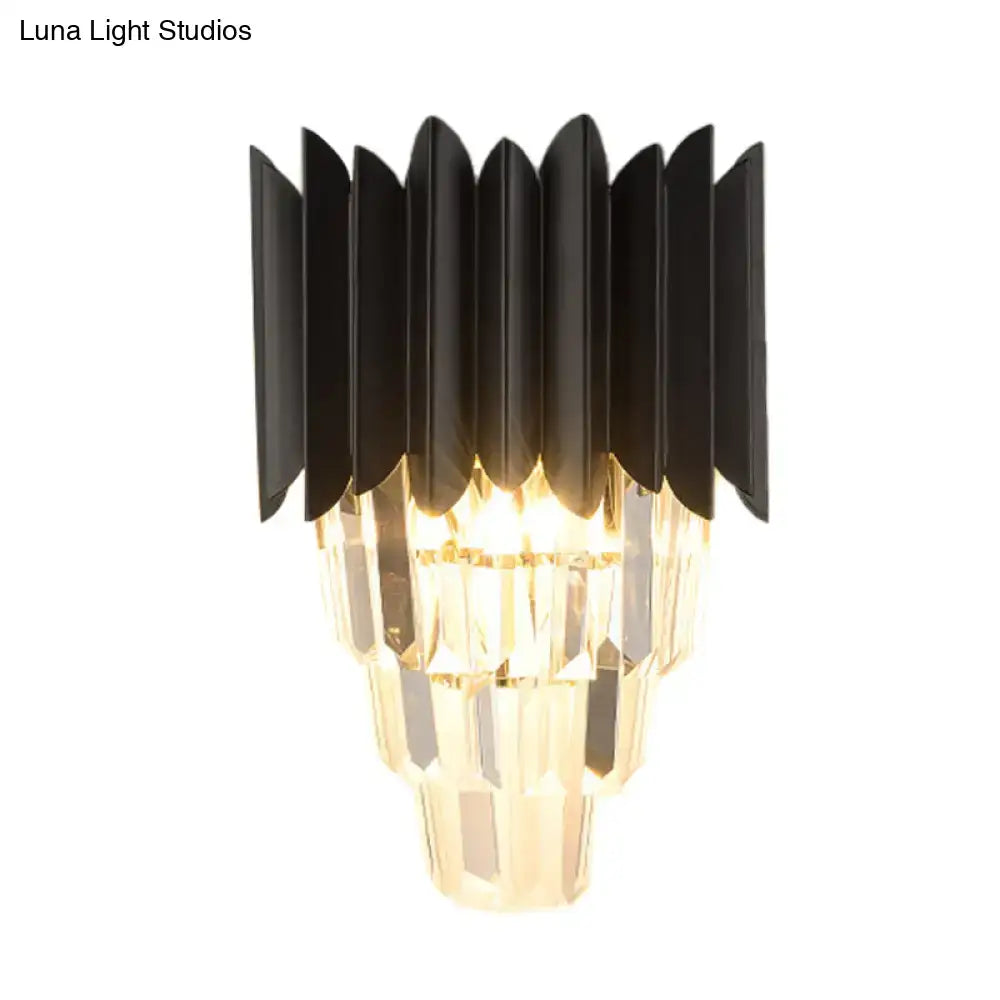 Black crystal cast-iron tiered sconce by Decorbites with faceted crystal prisms on Tampa Home & Garden Store