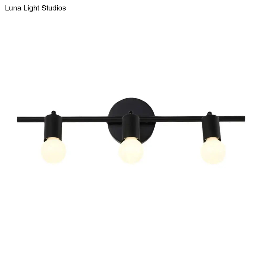 Black Metal 3-Arm Vanity Light by Decorbites with round backplate and bulbs on Tampa Home & Garden Store
