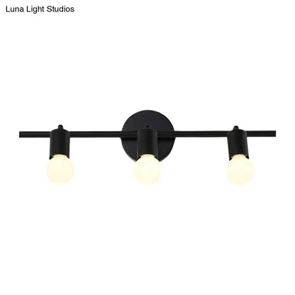 Black Metal 3-Arm Vanity Light by Decorbites with round backplate and bulbs on Tampa Home & Garden Store