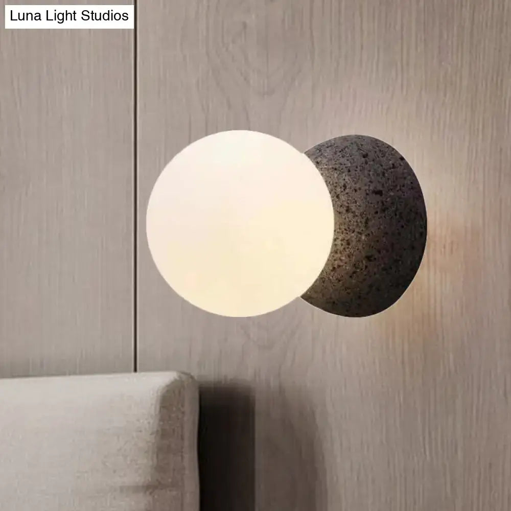 Black Glass Minimalist LED Wall Sconce by Decorbites with white globe and dark stone disk on Tampa Home & Garden Store