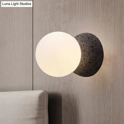 Black Glass Minimalist LED Wall Sconce by Decorbites with white globe and dark stone disk on Tampa Home & Garden Store