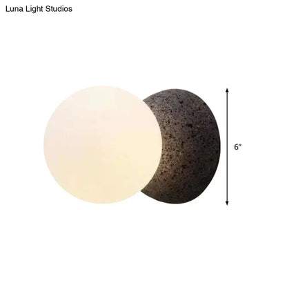 Black Glass Minimalist LED Wall Sconce with white orb overlapping a dark back disc, 6 in tall on Tampa Home & Garden Store
