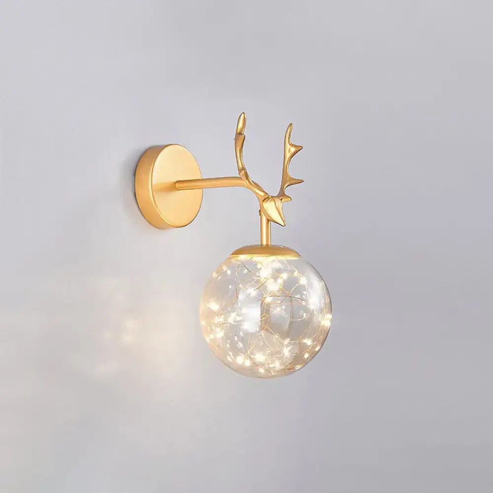 Black Antler Glass Sconce by Decorbites, gold finish wall light with glass orb on Tampa Home & Garden Store