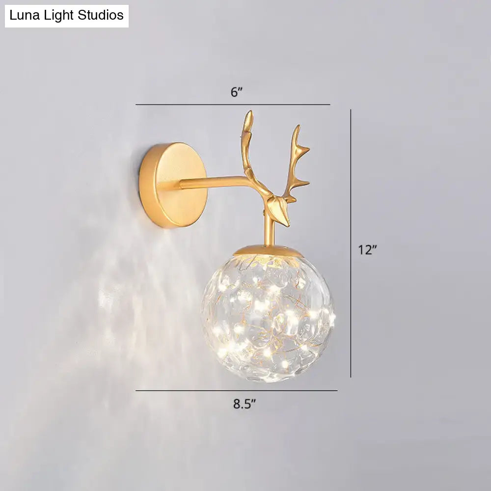 Black Antler Glass Sconce with gold-tone mount and crystal orb on Tampa Home & Garden Store