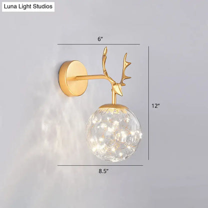 Black Antler Glass Sconce with gold-tone mount and crystal orb on Tampa Home & Garden Store
