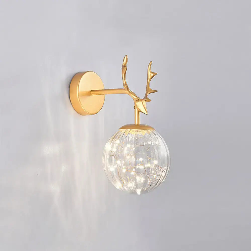 Gold antler glass sconce with clear crystal globe, wall-mounted Decorbites on Tampa Home & Garden Store