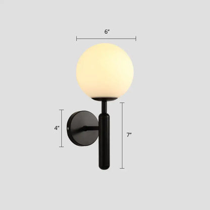 Decorbites Black Ball Wall Sconce with white glass globe on black metal mount on Tampa Home & Garden Store