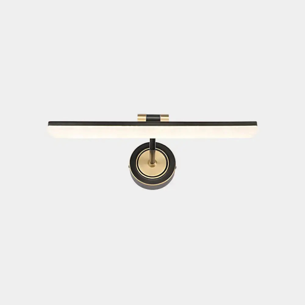 Minimalist black brass swing-arm vanity light with horizontal bar and round wall mount on Tampa Home & Garden Store