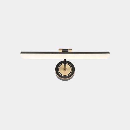 Minimalist black brass swing-arm vanity light with horizontal bar and round wall mount on Tampa Home & Garden Store