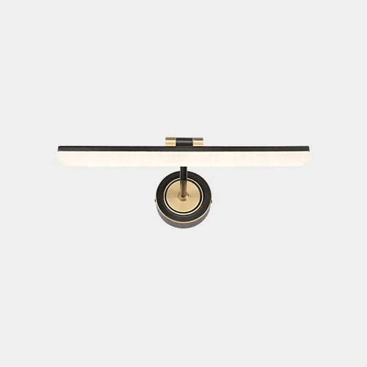 Minimalist black brass swing-arm vanity light with horizontal bar and round wall mount on Tampa Home & Garden Store