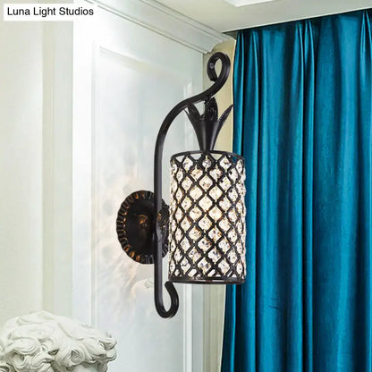 Black Crystal Square Sconce by Decorbites, black metal wall light with crystal lattice shade on Tampa Home & Garden Store